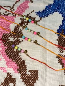Boho Beaded Rakhi Bracelet set of 4 with ghungroo
