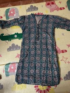 Women's Teal Floral Print Short Kurta