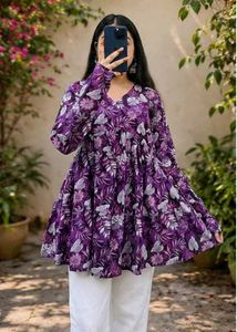 Beautiful Purple Floral Kurti-All Size