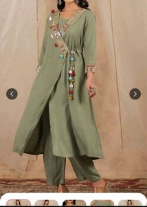 Stylish Olive Green Kurta Set with Tassels