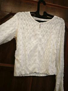 Cream Textured Bell Sleeve Top