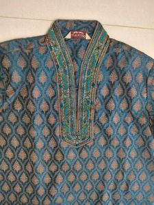 Men's Teal Jacquard 'Kurta' &amp; 'lehanga'