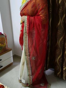 Elegant Red &amp; Cream Saree