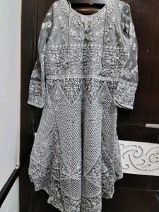 Embroidered Grey Kurta Set