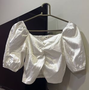 Chic White Ruched Puff Sleeve Top