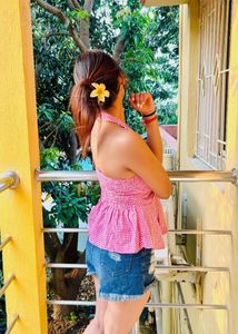 Chic Pink Gingham Halter Top
