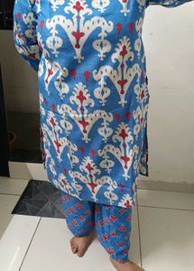 Blue Ikat Print Kurta Set