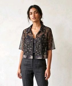 Sheer Floral Button-Up Shirt