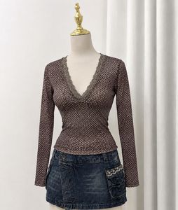 Y2K Sheer Printed V-Neck Top
