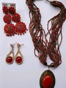 Combo 🥳Red Beaded Necklace &amp; Earrings Set🥳