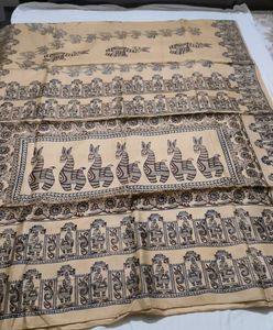 Bishnupuri Katan Silk BlockPrint Traditional Saree