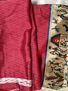 Vibrant Pink Saree with Tribal Border