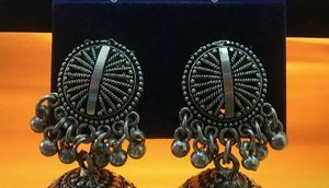Oxidized Silver Jhumka Earrings
