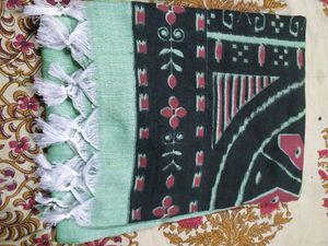 Sea Green Based Sambalpuri Printed Khadi Saree