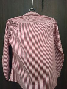 Hancock Woman White&amp; Coral Red Striped FormalShirt