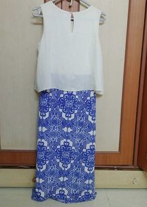 Elegant White &amp; Blue Printed Kurta Set