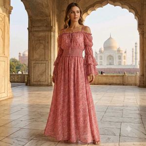 Boho Floral Off-Shoulder Maxi Dress