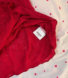Chic Red Textured Square Neck Tie-Front Top