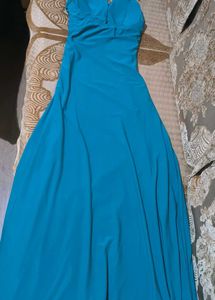 Elegant Teal Halter Neck Embellished Maxi Dress