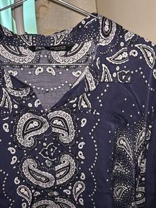Stylish Navy Blue Paisley Print Top