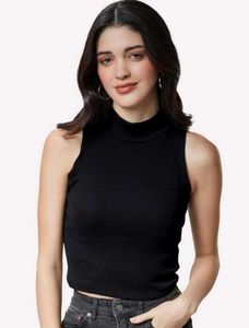 Sleeveless Black Turtleneck Crop Top