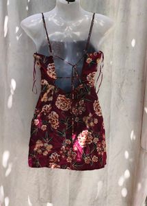 4299. Burgundy Floral Mini Dress