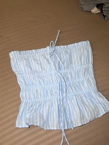 Blue Striped Smocked Tube Top