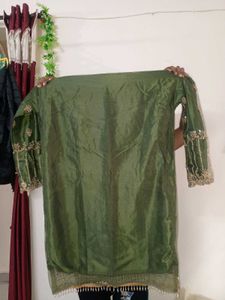 Olive Green Four piece dress (semi stitched)