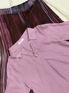 Purple Striped Palazzo Pants with Pink Kurta