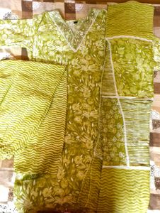 💯 % COTTON GREEN💚 Kurta Set with Dupatta