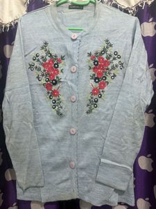 Light Blue Embroidered Cardigan