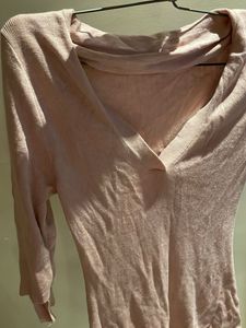 Peach V-Neck Knit Top