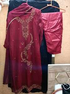 Maroon Georgette Stitched Dress