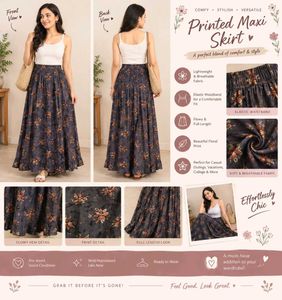 Beautiful Dark Grey Floral Printed Maxi Skirt 🌸