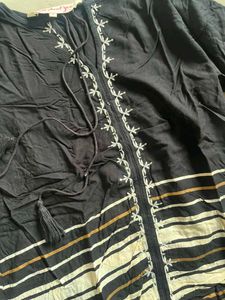 Black Embroidered Tassel Tunic Kurta/top
