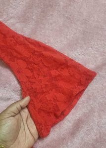 Elegant Red Lace Sleeve Dress