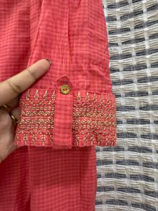 Elegant Pink Kurta with Gold Embroidery