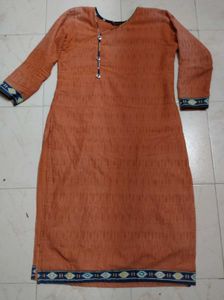 Orange Kurti with Printed Pattern