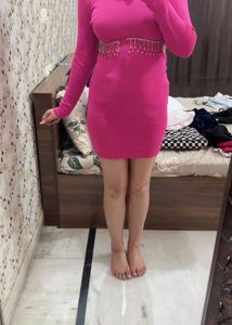 Pink Dress with Embellished Waistline