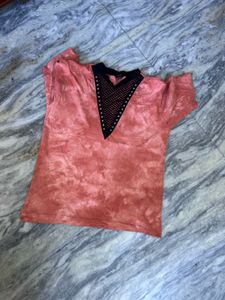 Trendy Tie-Dye V-Neck Mesh T-Shirt