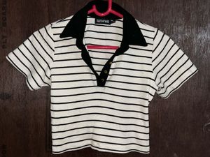 Striped Polo Neck Crop Top