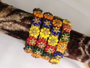 Vibrant Beaded Flower Bangles