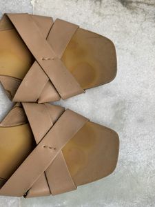 Stylish Nude Cross Strap Flat Sandals