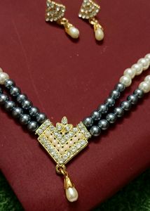 White &amp; Black Pearl Necklace Set 🔥