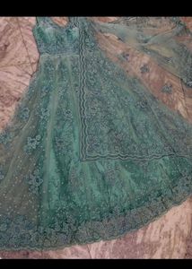 Aqua Floral Embroidered Tulle Gown