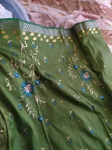 Green Single Colour Sari With Blouse