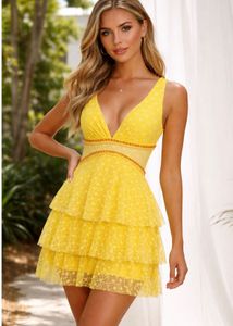 Yellow Tiered Cocktail Mini Dress