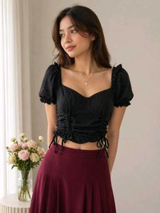 Sweetheart Neck Black Crop Top