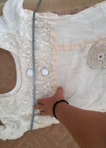 🏷️Elegant Ivory &amp; Orange Kurta Set with flaws