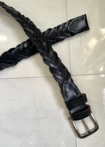 Braided Black Leather Belt